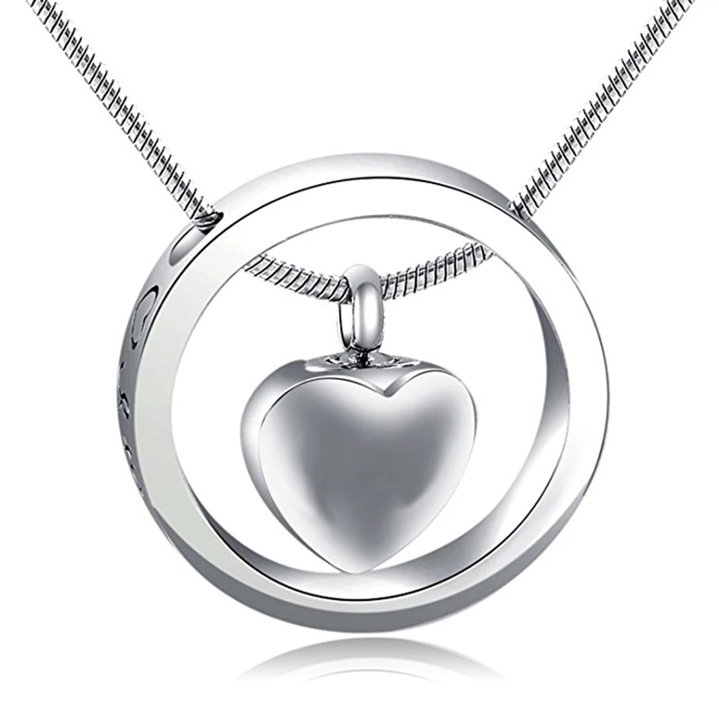 Round Loop Heart I Love You to the Moon and Back Stainless Steel Urn Pendant Memorial Keepsake Jewelry