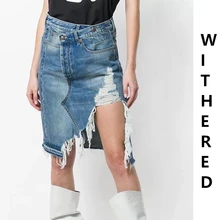 Увядшие ins винтажная мода блоггер Асимметричная потертая рваная джинсовая юбка женские юбки mujer moda джинсовые юбки женские