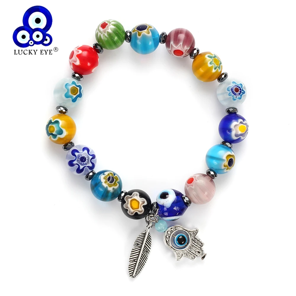 Браслет Lucky Eye с разноцветными бусинами браслет подвесками в виде перьев для