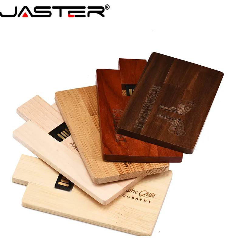 

JASTER (over 10PCS free logo)5 colors card USB 2.0 External Storage thumb drive 4GB 8GB 16GB 32GB 64GB wooden usb free shipping