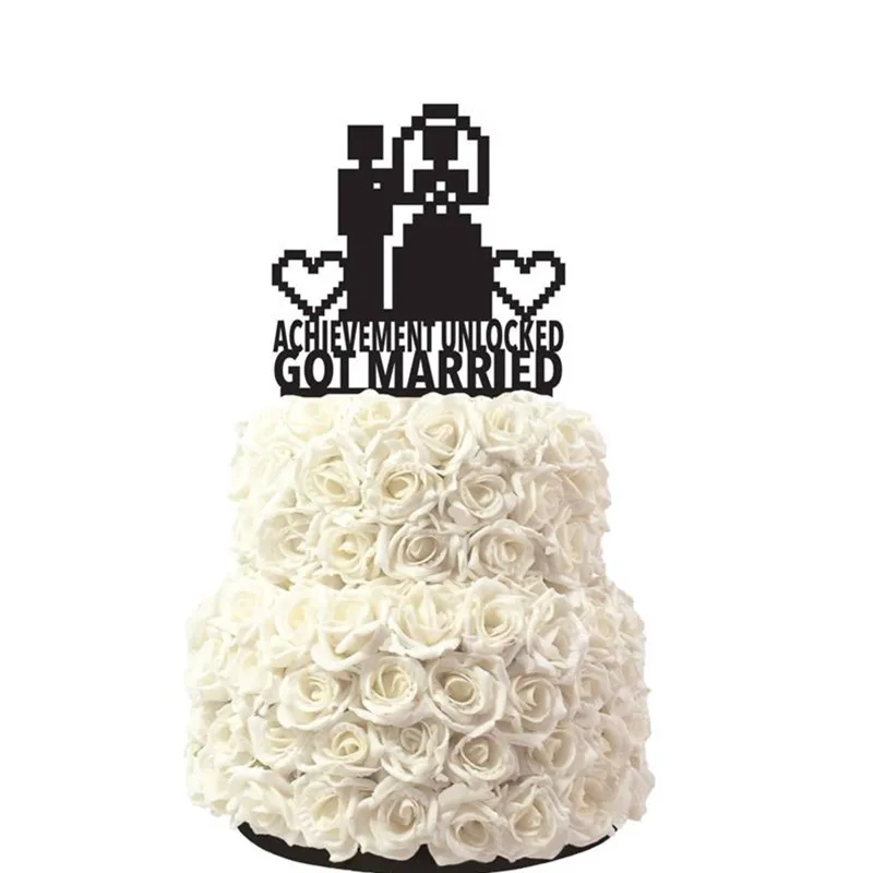 

Wedding Cake Topper Achievement Unlocked Game Cake Topper Wedding Mariage Cake Decoration wooden color acrylic mirror rose gold