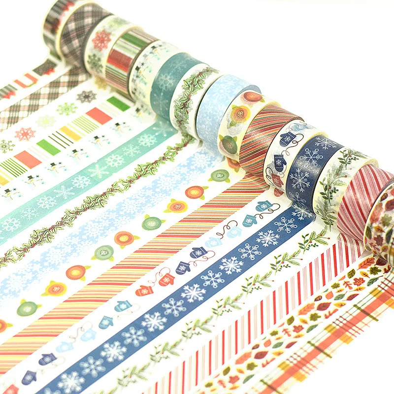 

2pcs/set Merry Christmas washi tape set cute snowflake color check leaf snowman gift packing paper tape