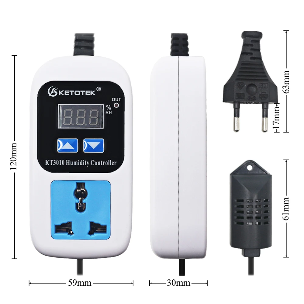 Temperature Humidity Meter Air Thermohygrometer KT3010 XH-W3005 Digital Hygrostat Humidity Controller Humidity Control Switch Hygrometer 0%~99%RH with Sensor