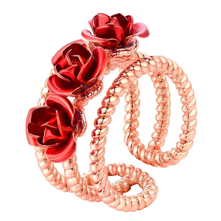 U7 3D Регулируемый Rsoe цветок кольца для Для женщин обувь для девочек для свадьбы, помолвки подарки Открытое кольцо Очаровательные Элегантные ювелирные изделия R1021 - Main Stone Color: Rose Gold Color