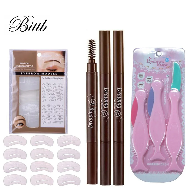 

Bittb Eye Brow Makeup Set Kit Eyebrow Pencil Enhancer Trimmer Razor Eyebrow Paint Stencil Beauty DIY Eye Cosmetic Tools