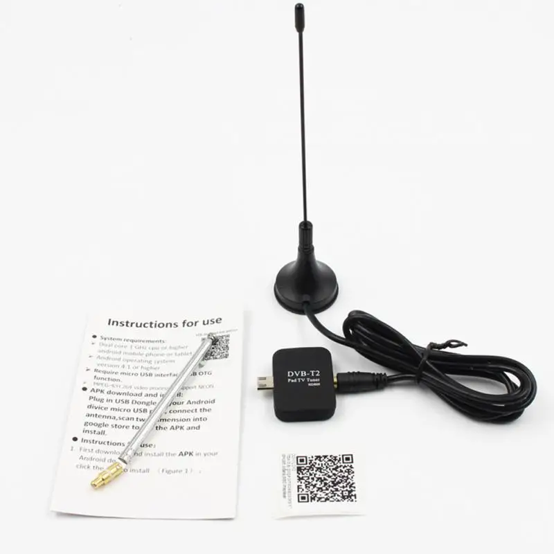High Quality DVB-T/ T2 Micro USB Tuner TV Receiver+ Antenna For Android Smartphone Tablet