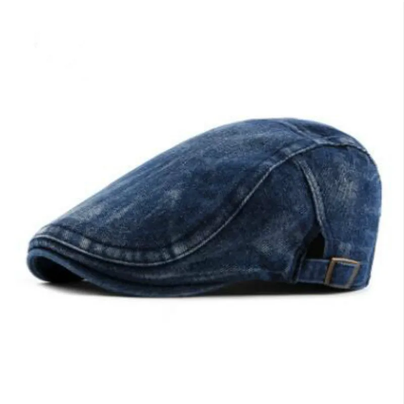 Который в душе, повседневный джинсовый козырек, одноцветная Регулируемая джинсовая плоская кепка, винтажный весенне-летний берет, шляпа без рисунка, Женская остроконечная Кепка - Цвет: dark denim