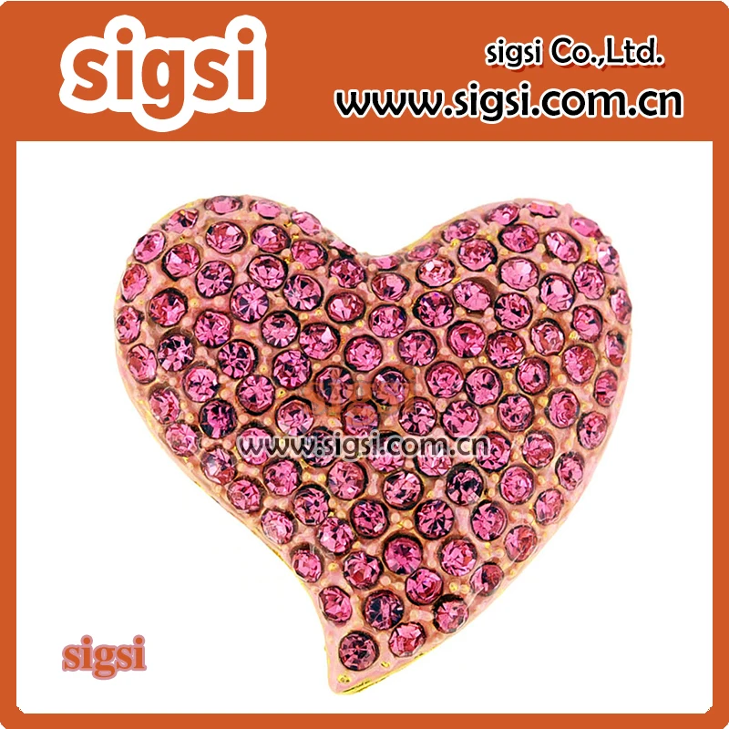 

Charming pink crystal rhinestone heart brooch for clothing accessories