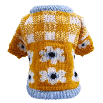 

Dog Sweater Autumn Flower Plaid Teddy Chihuahua Pet Jumper Knitted Warm Dog Clothes