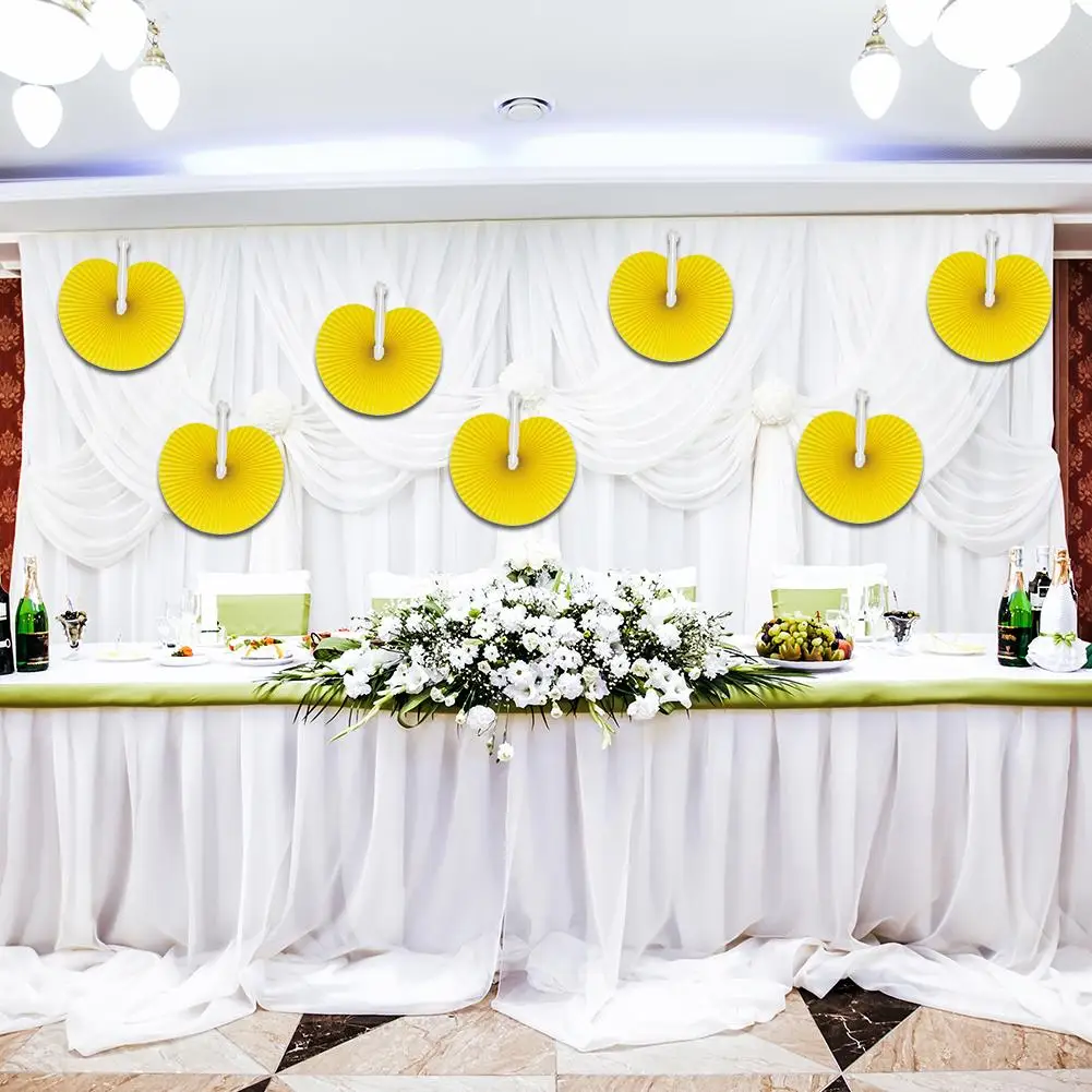  12Pcs White Wedding Circular Paper Folding Fan For Ceremony Invitations Round Shaped Wedding Fans - 33042892662