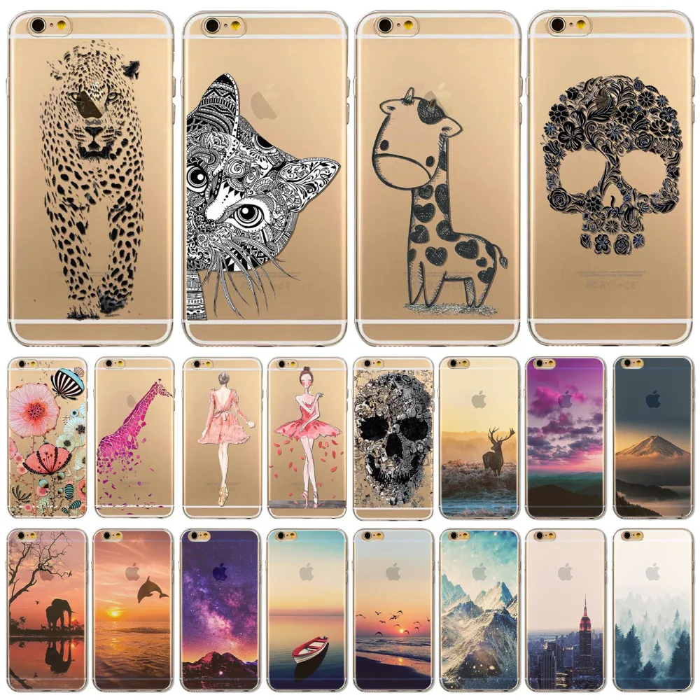 Phone Case Cover For iPhone 6 6s 4 7 Ultra Soft TPU Transparent Flowers Animals Scenery