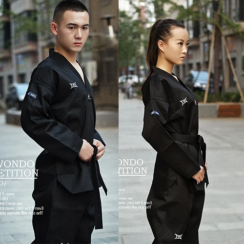 

Black Adult Taekwondo Trainers clothing Professinal Master Taekwondo Dobok Taekwondo Uniform for men women free shipping