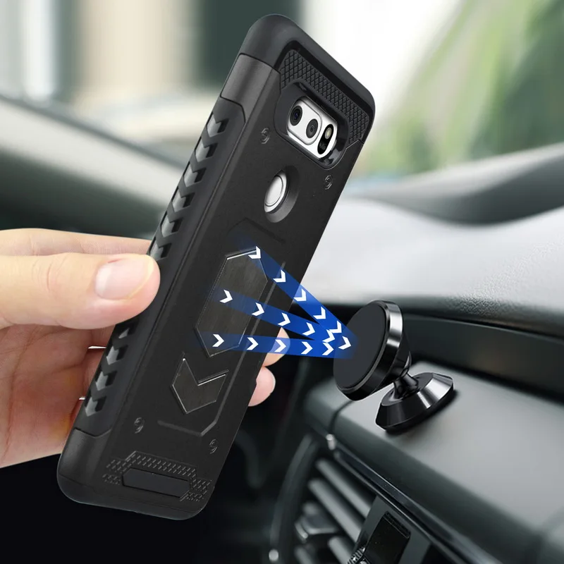 

Hybrid Armor Magnetic Stand Suction Car Bracket Case For LG G7 G6 V30 Card Holder Slot Full Cover Protect Cases For LG Q6 Q8 V30
