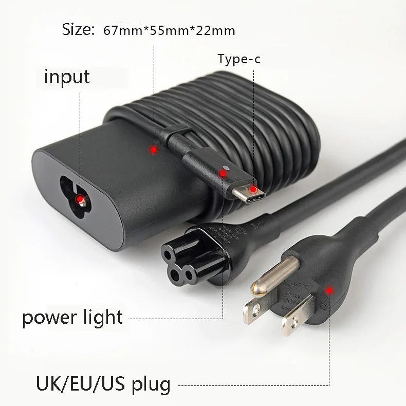 Адаптер питания type-c зарядное устройство USB-C ноутбук быстрая зарядка 45 Вт для DELL XPS 12/13 LATITUDE 7370/7275/VENUE 8/10 PRO