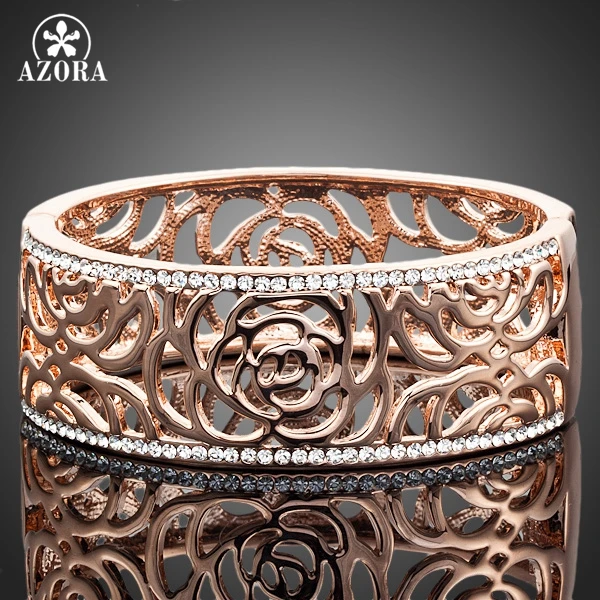 Браслет манжета AZORA из розового золота Stellux с австрийскими кристаллами TB0002|bangle