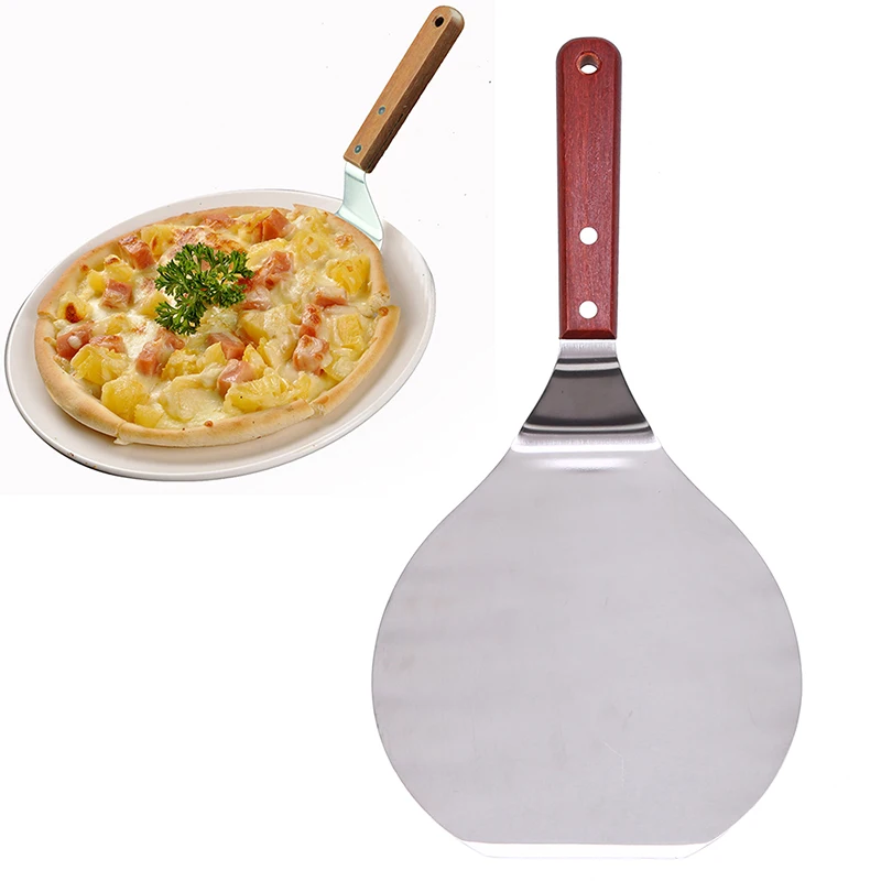 WHISM Stainless Steel Pizza Peel Shovel with Wooden Handle Cake Shovel