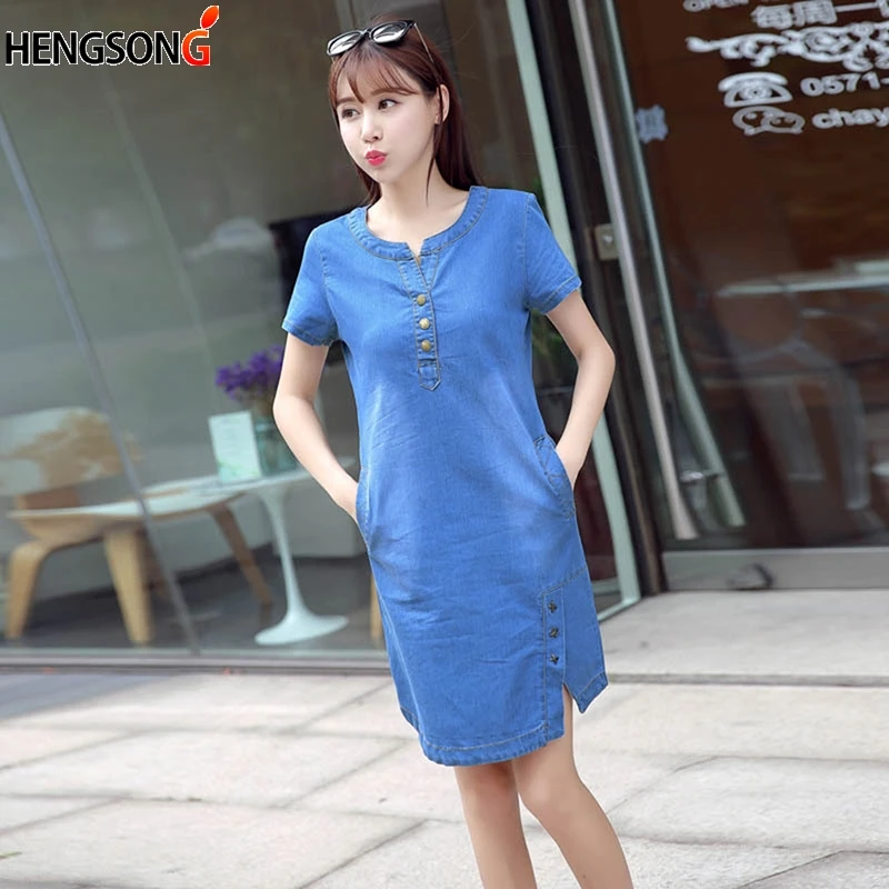 2018 Новый Для женщин платье из джинсовой ткани корейский стиль Feminino Vestido Лето