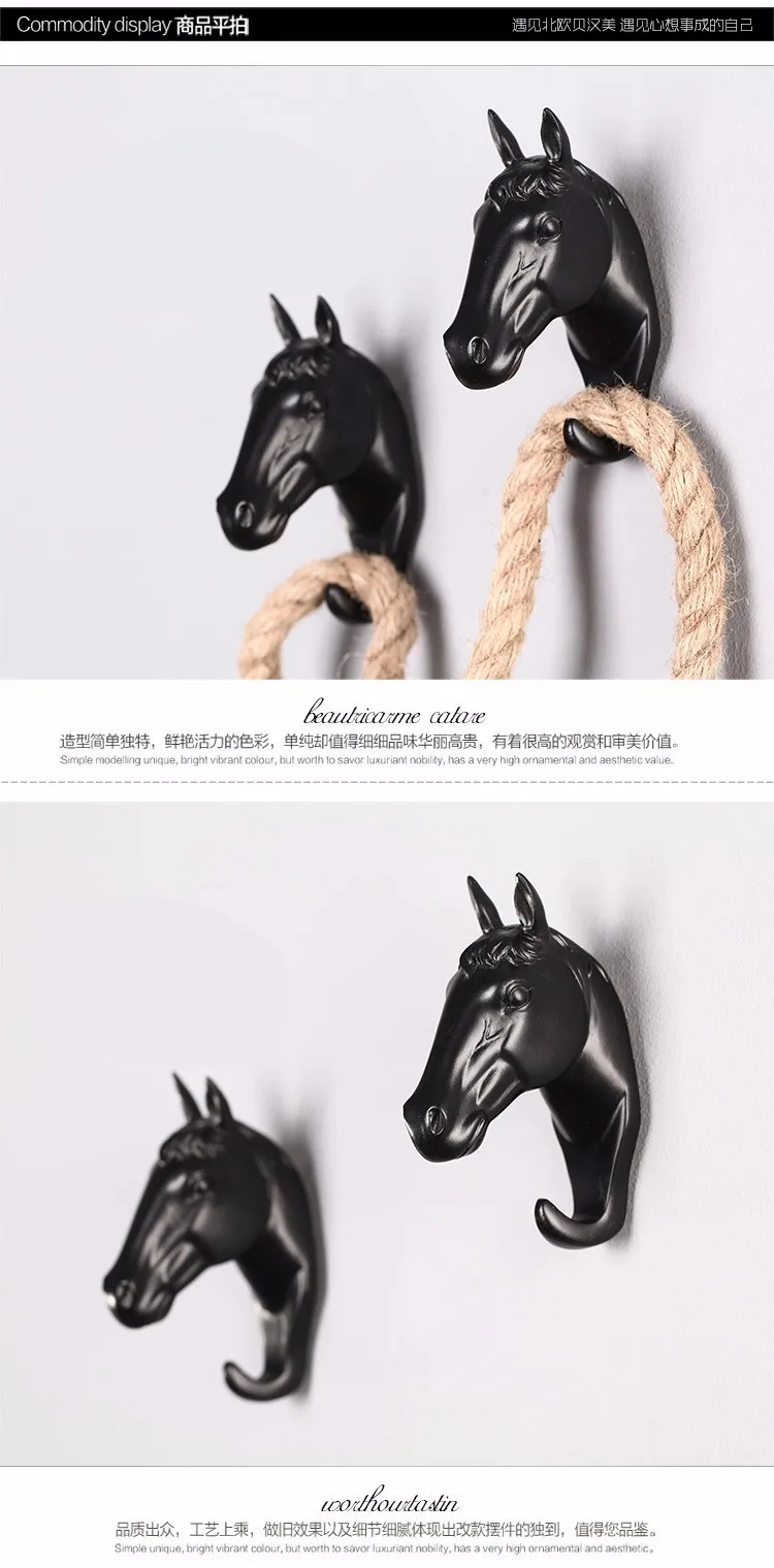 Смола Крючки для пальто голова животного моделирование лошадь пальто европейский стиль крючки для стены вешалка в качестве украшения