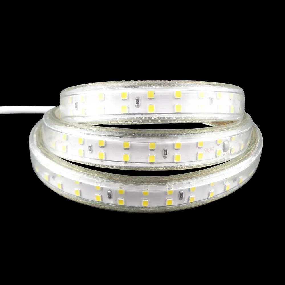 #Best 220V 2835 Led strip Double raw with Power plug SMD flexible light 1 25m warm white 180leds m waterproof super brightness VR