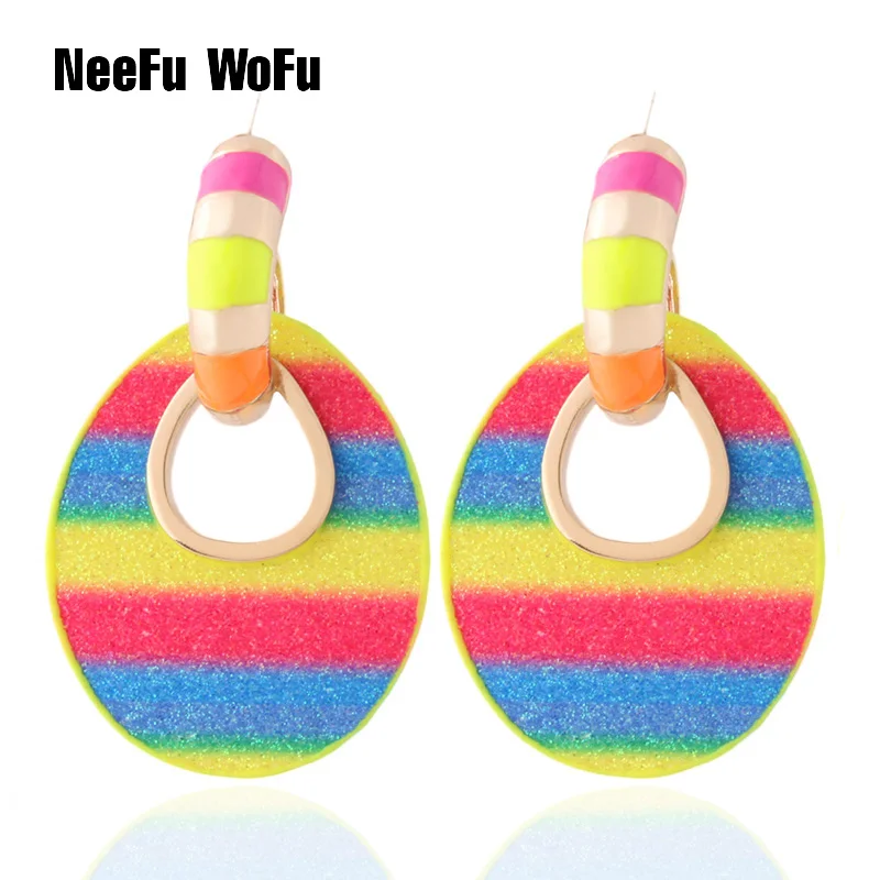 

NeeFu WoFu Fluorescence Leather Earring Oorbellen Printed rings for women orecchini Large Brinco Fashion jewelry wholesale