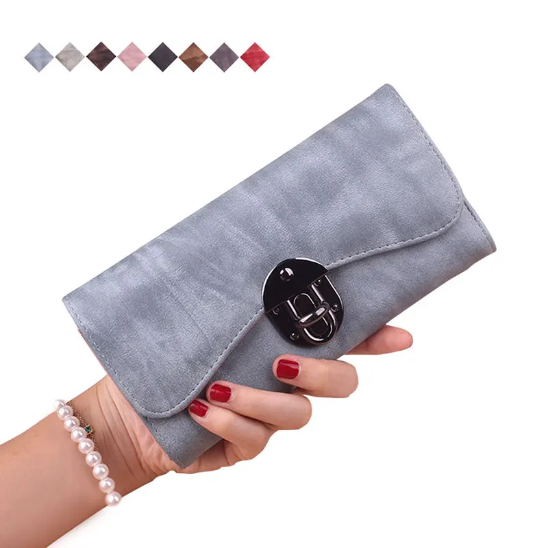 

Fashion Women Wallet Matte Leather Solid Color Foldable Lock Catch Casual Ladies Girls Purses Card Holder Clutch Bag BS8