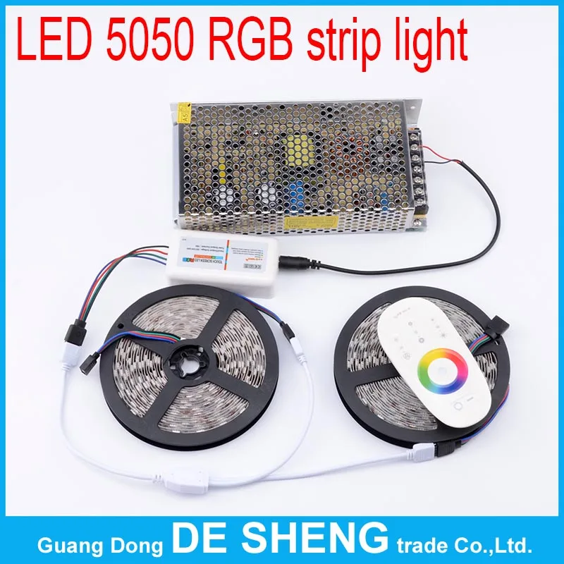 

smd 5050 RGB Flexible Led Strip light 5m 60led/m* 2+ 18A 2.4G Wireless touch Dimmer controller+ DC12V 15A 180w Power- Smart Home