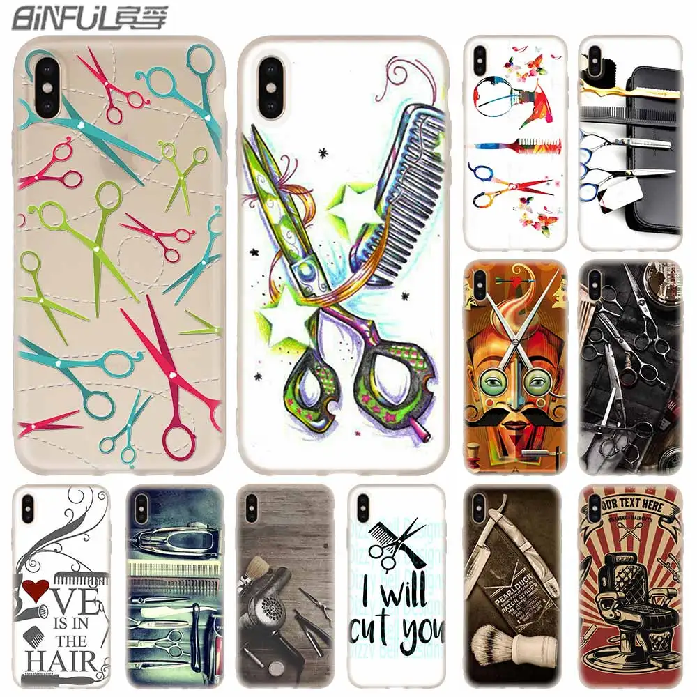 

Cases Silicone soft Cover for iPhone 11 Pro X XS Max XR 6 6S 7 8 Plus 5 4S SE Stylist Scissors