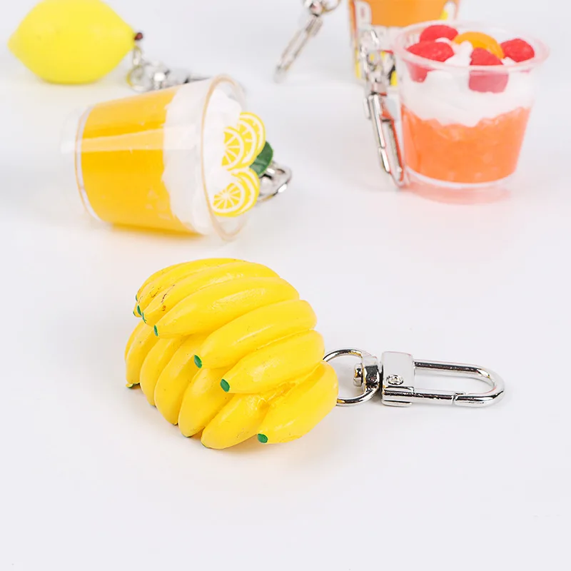 

Creative Simulation Food Popcorn Banana Lemon Figure Keychain Pendant for Women Bag Charms DIY Jewelry Car Key Holder