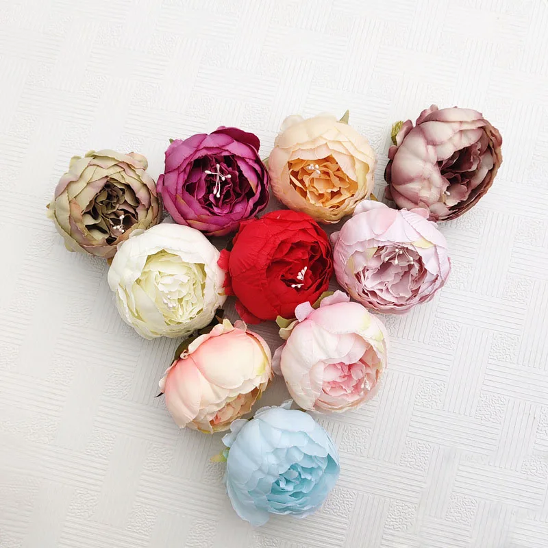 white peony flower head silk peonies roses artificial flowers heads  fake flower wall decoration (11)