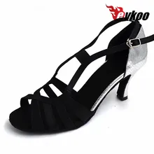 Девушки танцевальная обувь meduim ширина Размер US4-12 черный атлас серебро PU латинские Бальные женские танцевальные туфли Evkoo-462