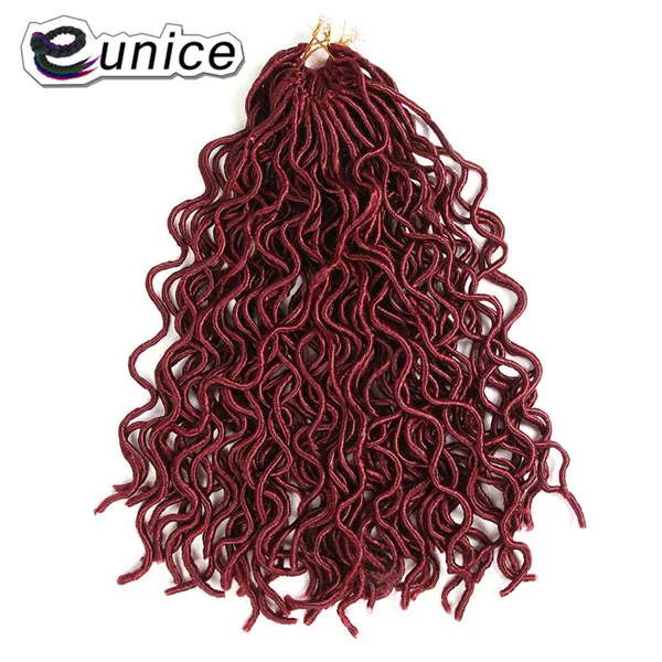 Eunice предварительно петлевые 1" крючком косы мягкие Faux locs Curly концы скрученные волосы для африканских дам натуральные синтетические косички - Цвет: # Бордовый