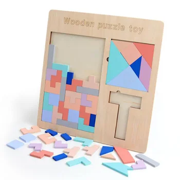 

Newest Preschool Wooden Puzzles Tangram Jigsaw Puzzle Game Gift 1 Set Educational Toys For Baby Brain Development