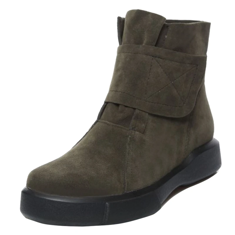 Größe Ferse Große schwarzes Kurze Frauen Flock Stiefeletten Apricot Schuhe Sjjh Casual grün Mode A1075 Stiefel Runde Plattform Kappe Mit Flache Herbst Martin armee 4Tfywq0y