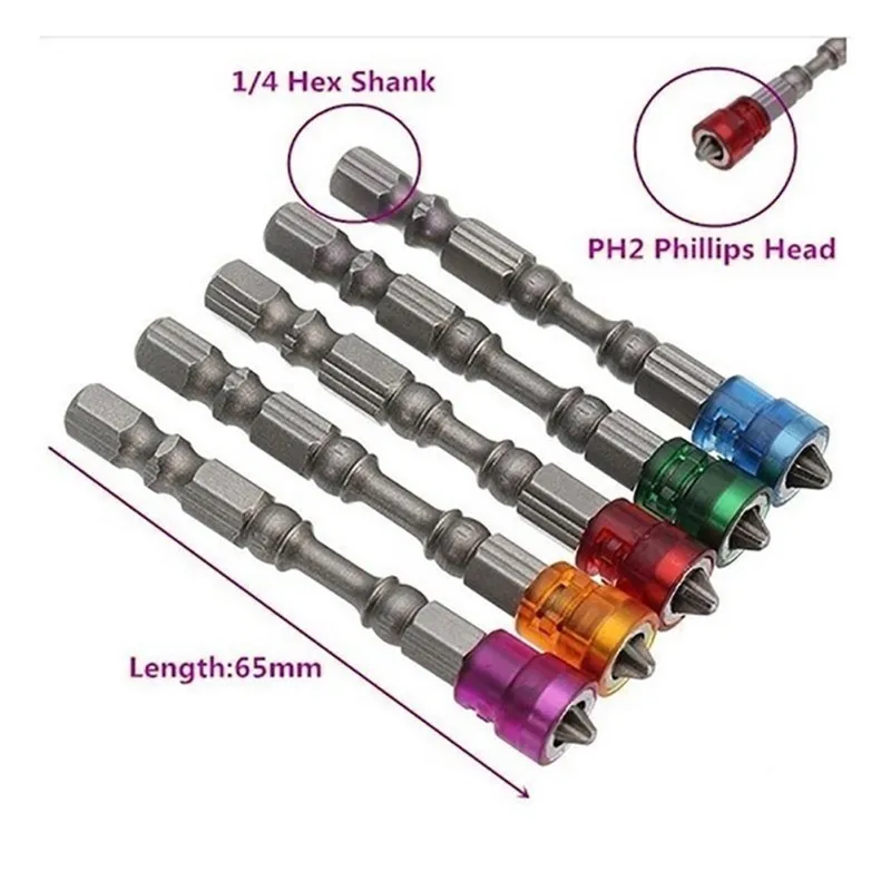 

2Pcs 65MM Single Head Magnetic Screwdriver Bit Anti-Slip Hex PH2 Electric Screw Driver Set For Power Tools(Color Random)