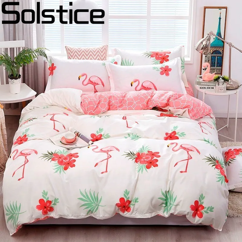 

Solstice Simple Print Cartoon Pink Flamingo Bed Linens 3/4pcs Soft Comfortable Duvet Cover Bed Sheet Pillowcase Queen King Size