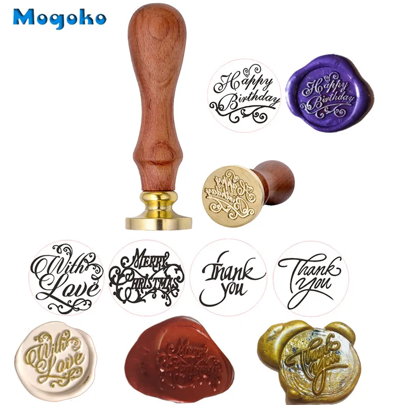 Wax Seal – 5 Written Designs, Wooden Handle & Brass Stamp Head