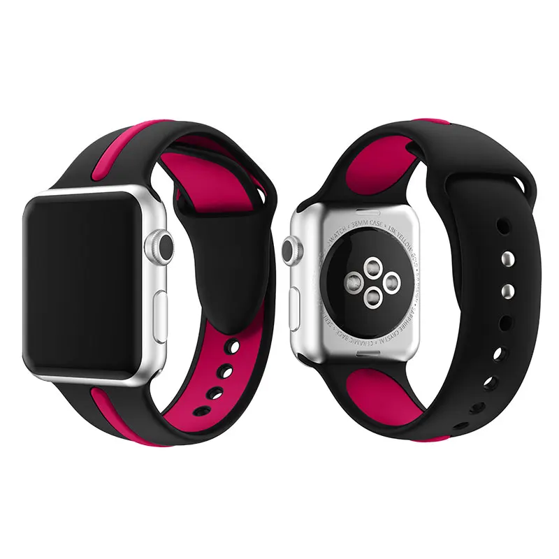 Полосатый силиконовый ремешок для Apple Watch Sport Correa Loop Band Замена для iwatch IOS Smartwatch Браслет серии 4/3/2/1 - Цвет: Black Rose Red