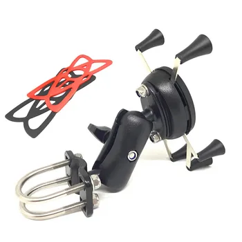 

Double U-bolt Motorcycle Handlebar SmartPhone Holder include Silicone X-grip For Gopro GPS Phone Stand Ball Head Base Mount