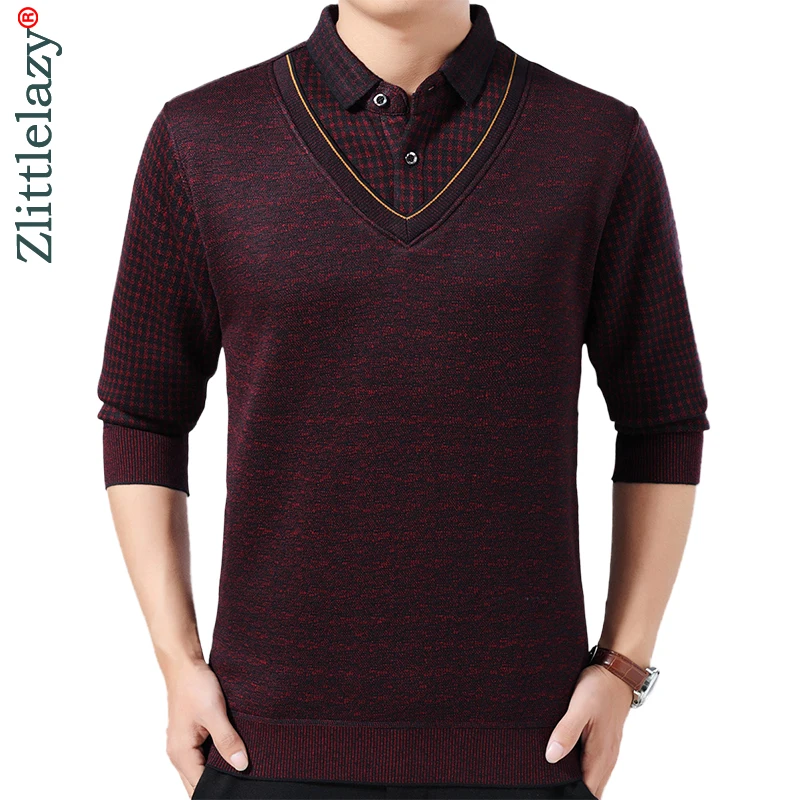 

2019 brand casual luxury winter warm pullover knitted fake two pieces male sweater men thick mens sweaters jersey clothing 1284