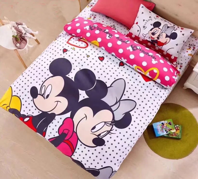 Mickey-mouse-comforter-bedding-set-Twin-size-Disney-cartoon-minnie-duvet-cover-3-4pcs-child-kids