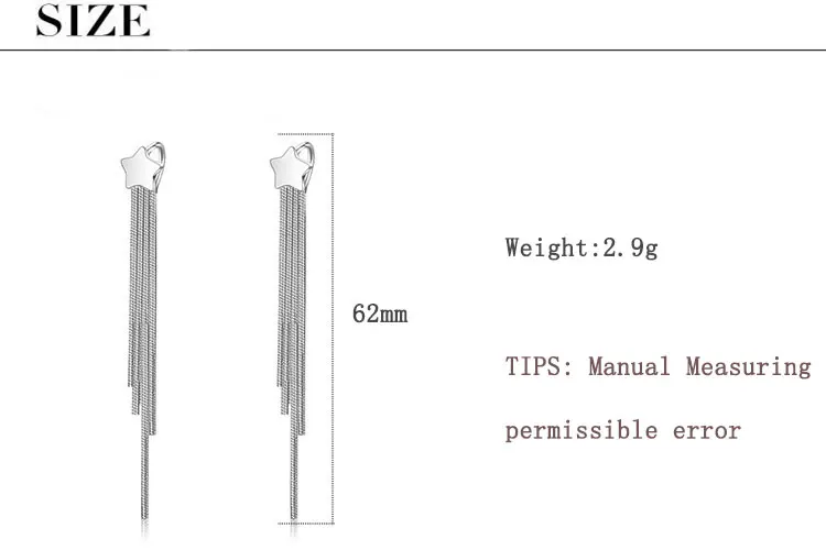 Anenjery,, Элегантные 925 пробы, серебряная звезда, длинные серьги с кисточками для женщин, Букле д 'ореиль, лучший подарок, S-E613