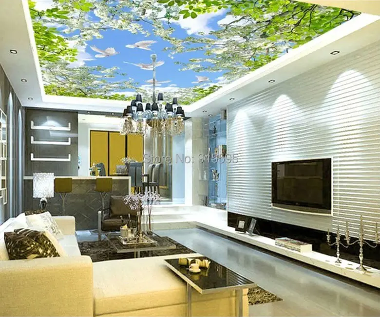 de estar, quarto, teto, mural de parede