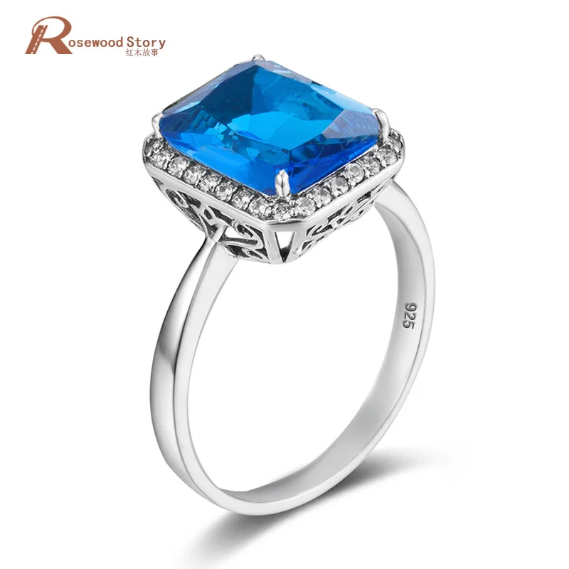 

NoEnName_Null Fashion Square Charms Handmade 925 Sterling Silver Rings For Women November Birthstone Topaz Ring Jewelry Gift