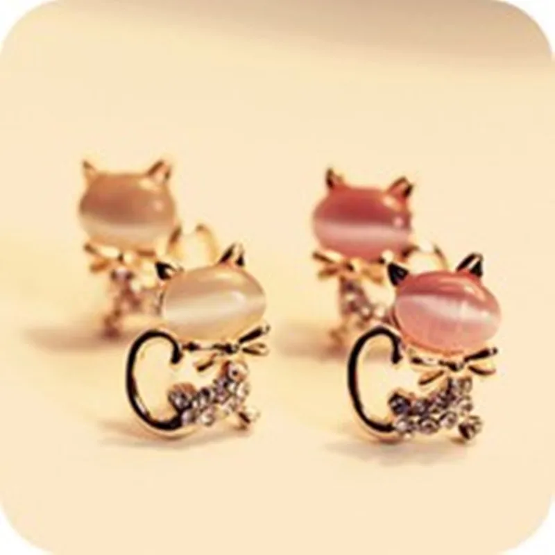 

New Fashion Crystal Eyes Cat Earring Cute Fine Black Kitten Animal Brincos Jewelry Piercing Ear Stud Earrings For Women Girl