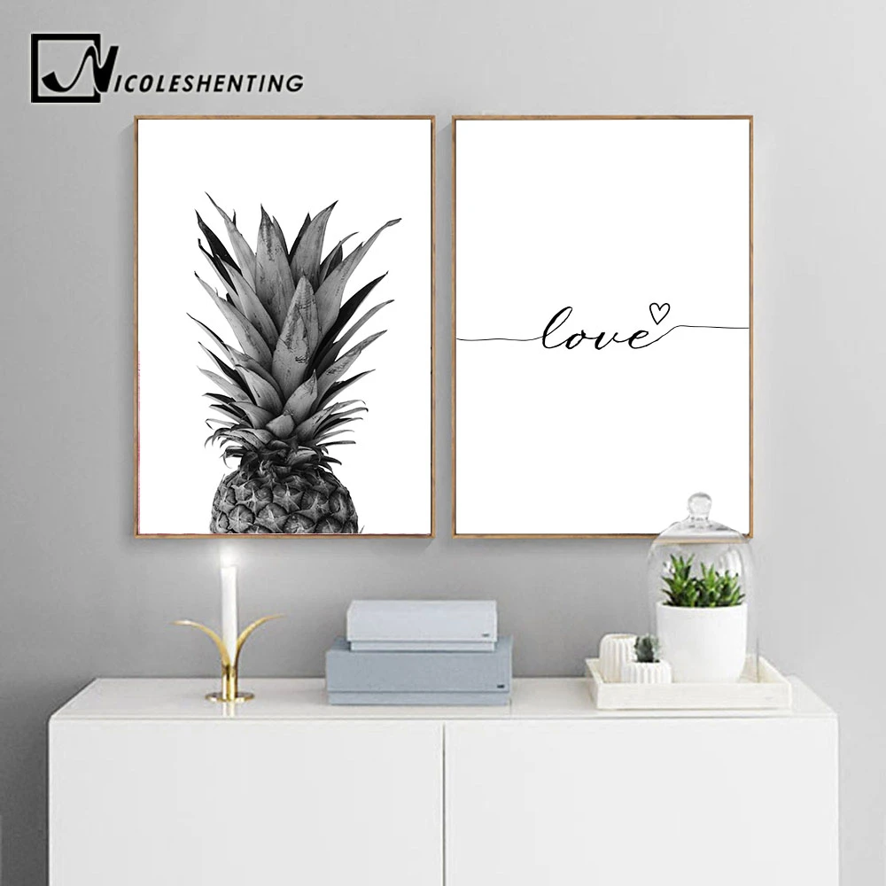 Affiche En Toile D Art Mural D Ananas Peintures De Citation D Amour Nordique Image Murale En Noir Et Blanc Pour Salon Aliexpress