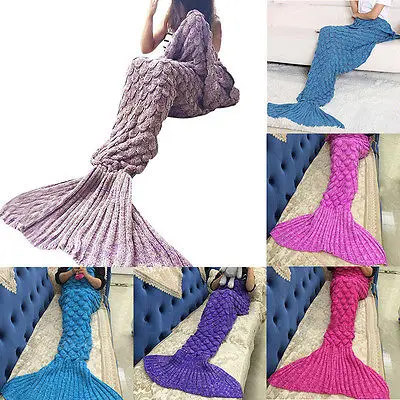 

Mermaid Tail Sofa Blanket Soft Warm Hand Crocheted Knitting Wool For Adult USXN