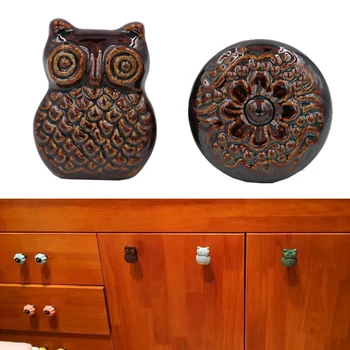 

4pcs/lot 44mm Brown OWL Ceramic Handles Knobs Cabinet Cupboard Ceramic Kitchen Drawer Round Knobs Decorated Funiture handware