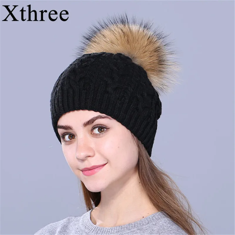 Женская двухслойная Вязаная Шерстяная Шапка Xthree зимний головной убор из