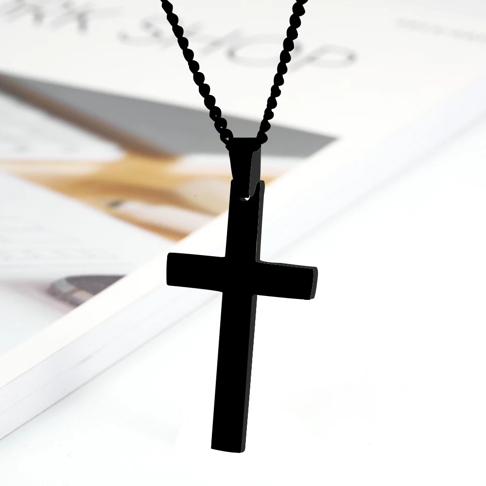 

long necklaces & pendants neckless chain cross pendant 2019 men fashion jewelry black stainless steel bijoux women silver