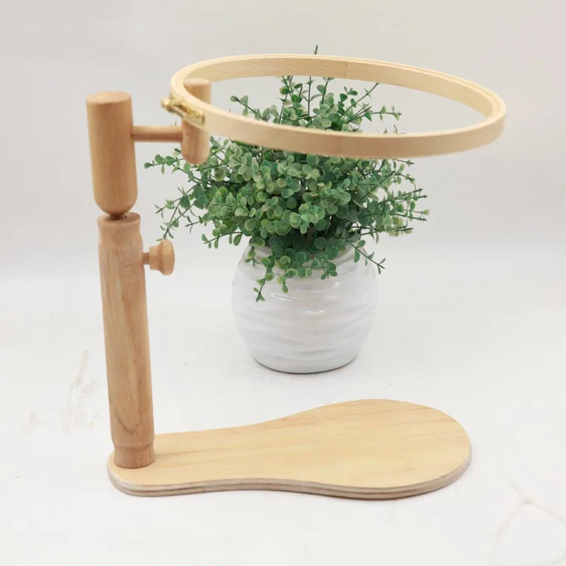 

Adjustable Stand Embroidery Hoop Wood Cross Stitch Frame Set Desktop Rotation Embroidery Frame Swing Tools 25cm 15cm